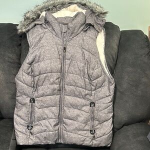 GreenTea Gray Quilted Vest with Faux Fur Hood